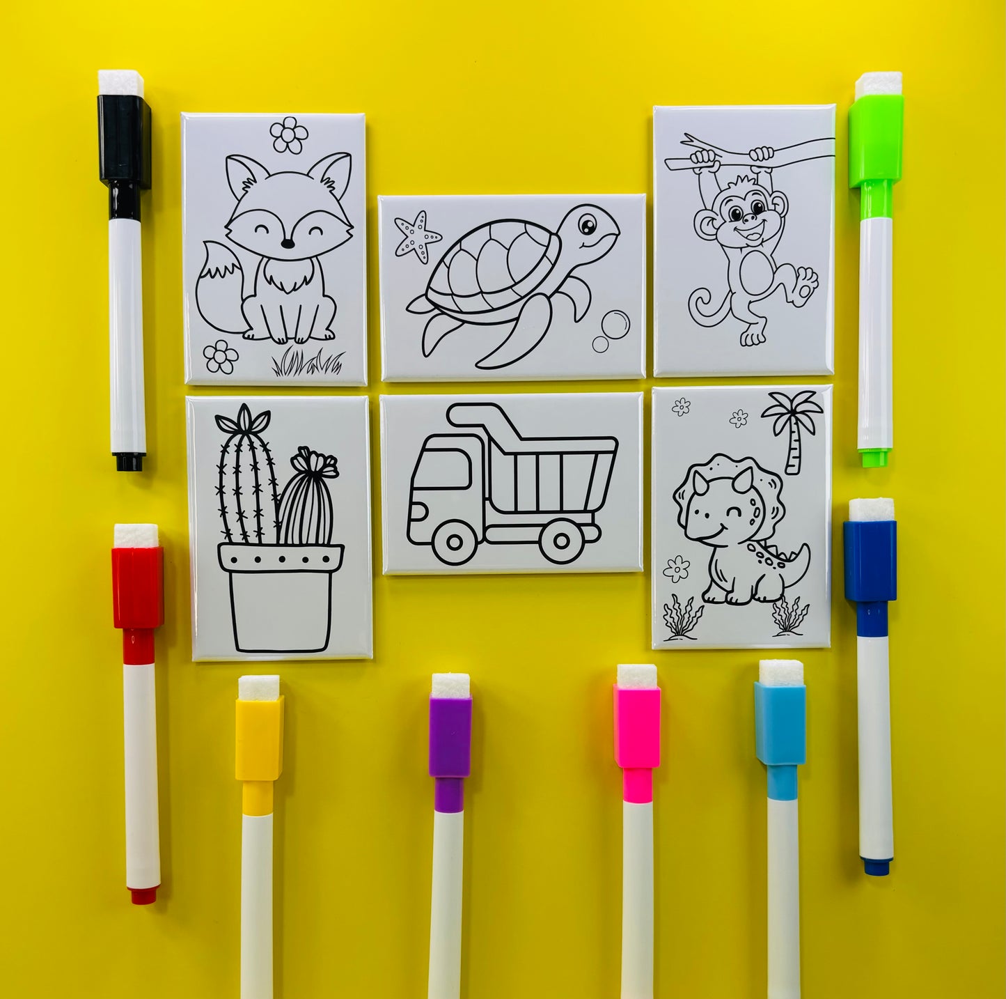 Wild Adventures Dry Erase Coloring Magnets 2x3 Rectangles (Set of 6)