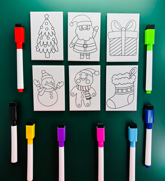 Christmas Dry Erase Coloring Magnets 2x3 Rectangles (Set of 6)