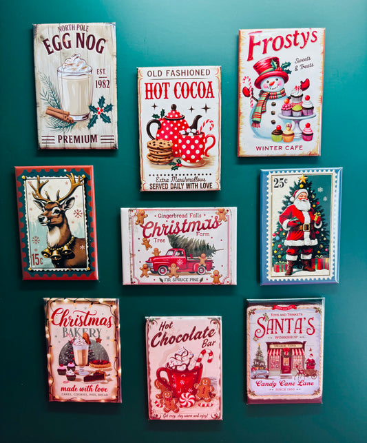 Vintage Christmas Magnets (Set of 6 or 9) 2x3 Rectangles