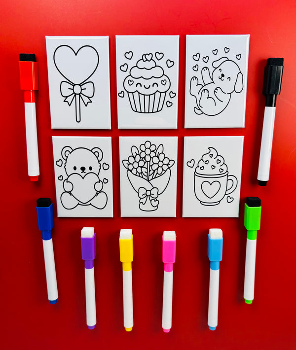 Valentine’s Dry Erase Coloring Magnets 2x3 Rectangles (Set of 6)