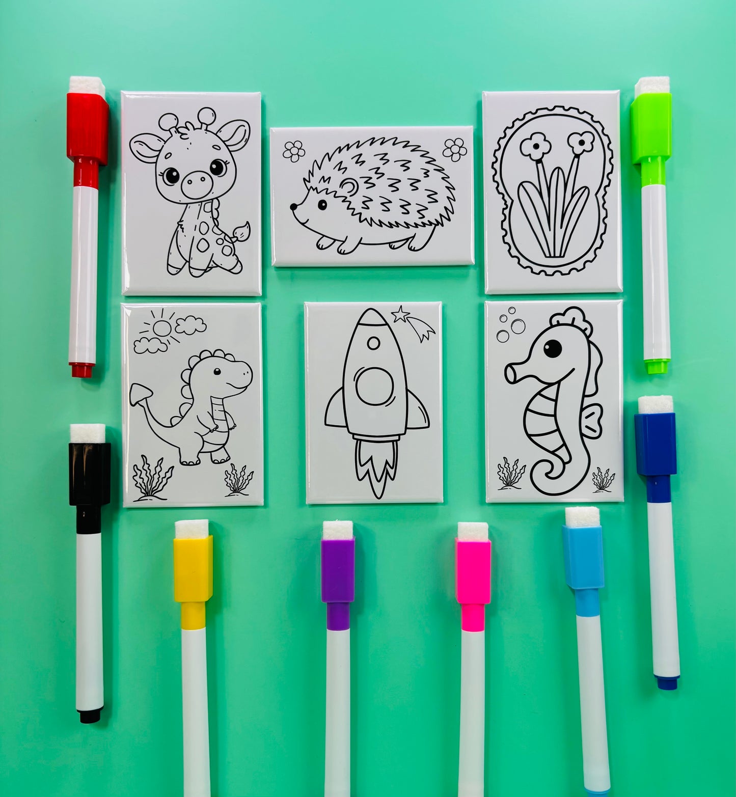Little Adventures Dry Erase Coloring Magnets 2x3 Rectangles (Set of 6)